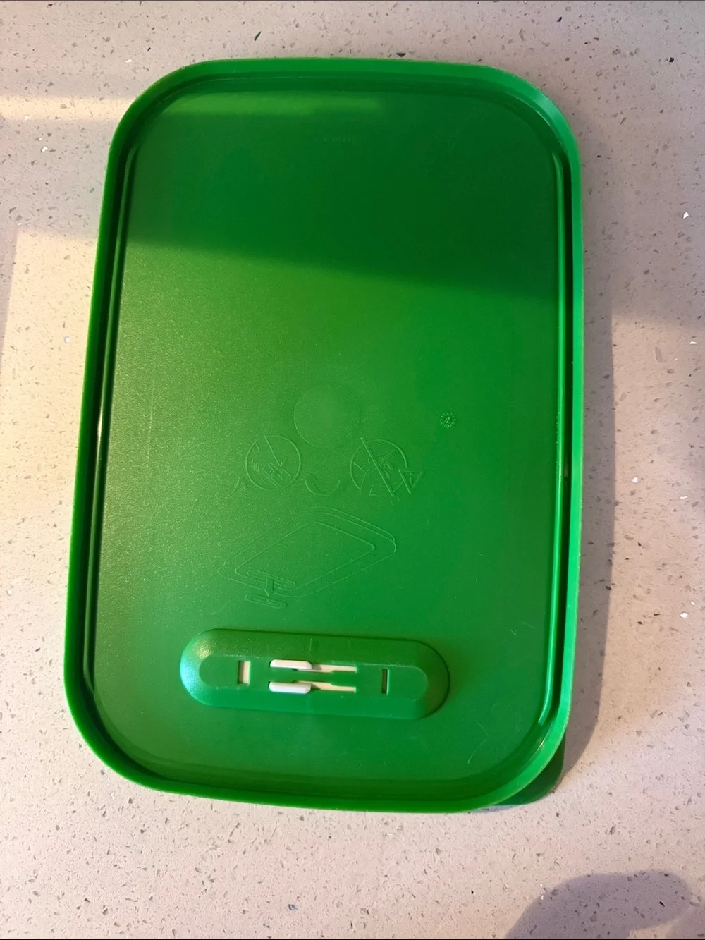 Tupperware Clear Container with Green Lid and Vegetable Graphic